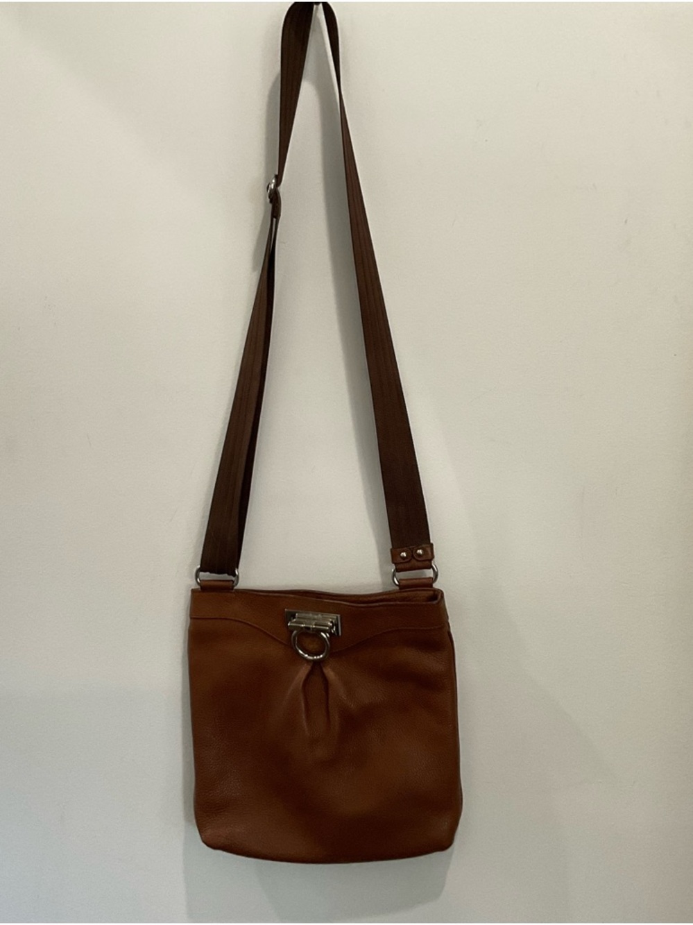 Salvatore Ferragamo Brown Leather Crossbody with Ring Hardware